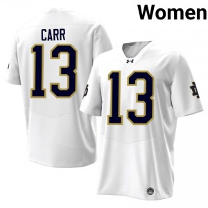 White CJ Carr #13 Fighting Irish Jersey | Women High School Football Limited Stitched 87873610