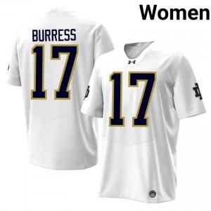 Elijah Burress #17 UND Jersey | Iconic White College Football Women Stitched 30507962