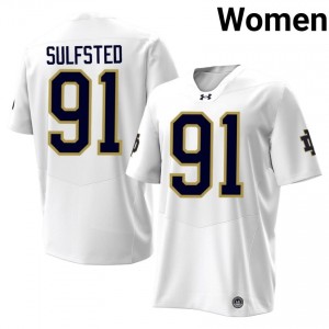#91 Gordy Sulfsted Irish White Jersey | Alumni Stitch Women Player Football Gear 41145223