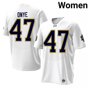 White Jason Onye #47 Notre Dame Fighting Irish Jersey | Women High School Football Moisture Wicking Stitched 55213985