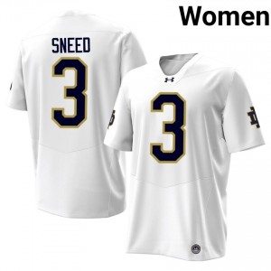 White Jaylen Sneed #3 Notre Dame Fighting Irish Jersey | Women High School Football Fresh Stitched 48297139