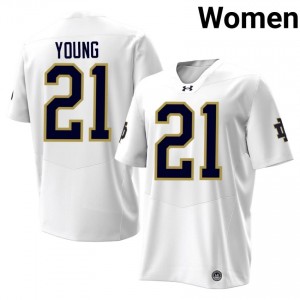 Notre Dame Kedren Young #21 White Jersey | Pro Cut Stitched NCAA Football Women Apparel 42505672