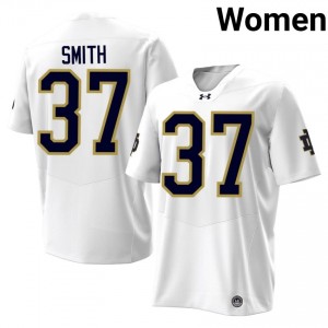 Officially Licensed Kurt Smith #37 UND White Jersey | Women University Football Stitched Fan Gear 74912292