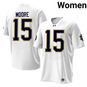 Notre Dame Leonard Moore #15 White Jersey | Premium Stitched NCAA Football Women Apparel 52391296
