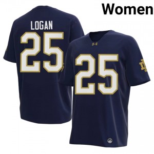 Brandon Logan #25 UND Jersey | Iconic Navy College Football Women Stitched 36033580