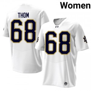Officially Licensed Charlie Thom #68 UND White Jersey | Women University Football Stitched Fan Gear 43301905