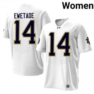 Notre Dame Ebenezer Ewetade #14 White Jersey | Premium Swen NCAA Football Women Apparel 73056772