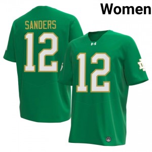 Elite Thread Jayden Sanders #12 Notre Dame Fighting Irish Green Jersey | Women University Football Embroidery Fan Gear 28269415