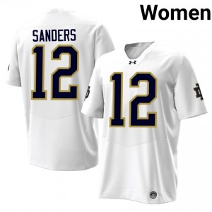 White Jayden Sanders #12 Fighting Irish Jersey | Women High School Football Limited Swen 53267602