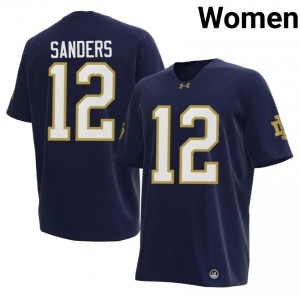 #12 Jayden Sanders Notre Dame Navy Jersey | Authentic Stitched Women Player Football Gear 89324987