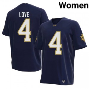 Notre Dame Fighting Irish Jeremiyah Love #4 Navy Jersey | Genuine Embroidery NCAA Football Women Apparel 67127433