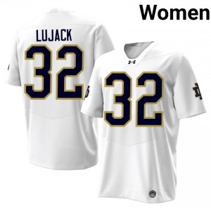 #32 Johnny Lujack Notre Dame White Jersey | Authentic Stitched Women Player Football Gear 73534781