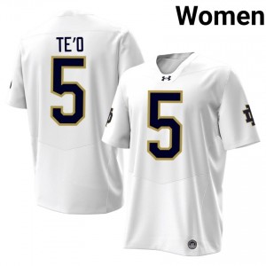 White Manti Te'o #5 Fighting Irish Jersey | Women High School Football Limited Stitched 88712706