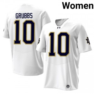 Irish Noah Grubbs #10 White Jersey | Genuine Stitch NCAA Football Women Apparel 93829247