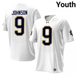 Top-Tier Brauntae Johnson #9 Fighting Irish White Jersey | Youth University Football Stitched Fan Gear 22576915