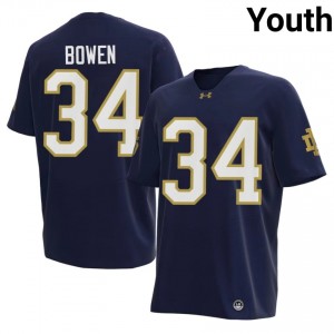 Durable Drayk Bowen #34 Notre Dame Navy Jersey | Youth University Football Embroidery Fan Gear 14143307