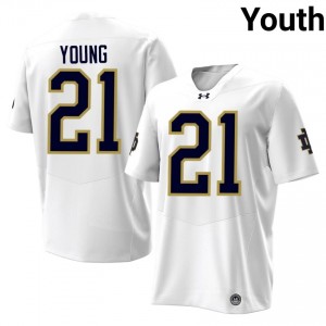 Durable Kedren Young #21 Notre Dame White Jersey | Youth University Football Stitched Fan Gear 69395365