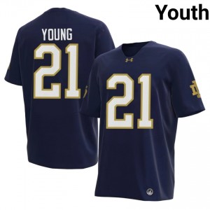 Navy Kedren Young #21 Notre Dame Fighting Irish Jersey | Youth High School Football Moisture Wicking Embroidery 37341077