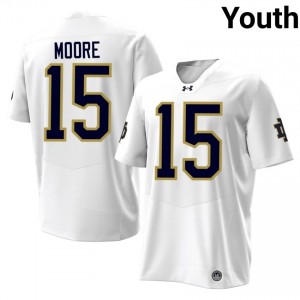 Elite Thread Leonard Moore #15 Irish White Jersey | Youth University Football Stitched Fan Gear 73376655