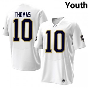 White Loghan Thomas #10 Notre Dame Fighting Irish Jersey | Youth High School Football Moisture Wicking Stitched 89364862