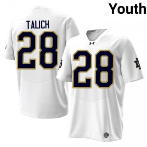 Officially Licensed Luke Talich #28 Notre Dame White Jersey | Youth University Football Stitched Fan Gear 51256740