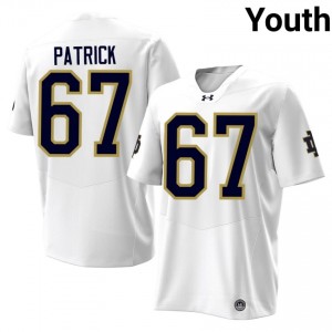 White Gregory Patrick #67 Irish Jersey | Youth High School Football Moisture Wicking Stitched 96340314