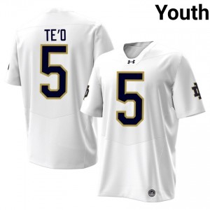 UND Manti Te'o #5 White Jersey | Pro Cut Stitched NCAA Football Youth Apparel 43225075